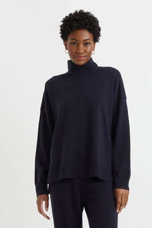 Trendy Women's Apparel Navy Wool-Cashmere Rollneck Sweater