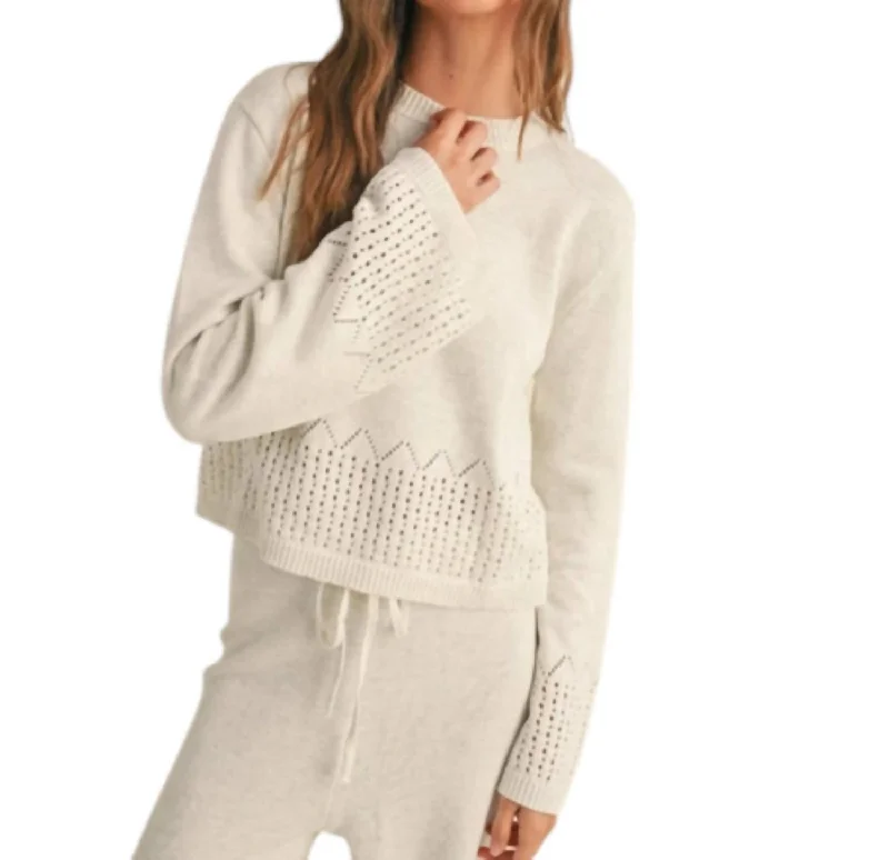 Charming Women's Garments Crochet Border Sweater In White