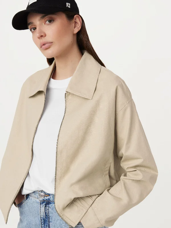 Elegant Women's Clothing The Zip Up Bomber Jacket in Light Beige