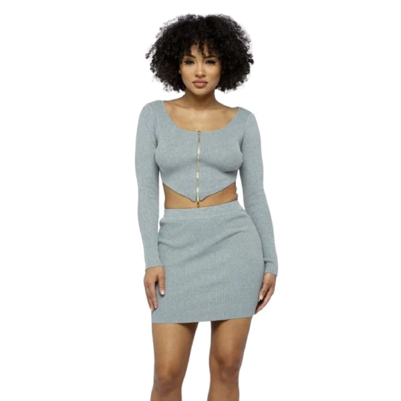 Women's Online Clothing Boutique 2 Way Zipper Mini Skirt Set