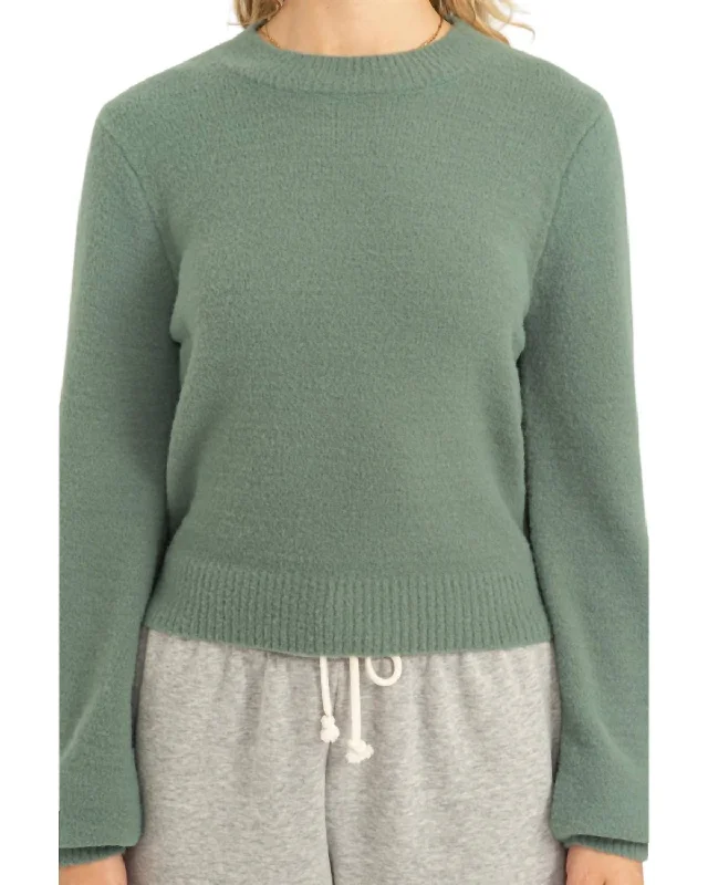 Women's Elegant Garments Cropped Long Sleeve Sweater In Grey Green