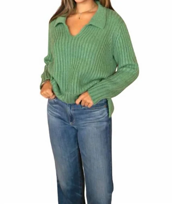 Women's Travel Attire Teddy Cropped Polo Sweater In Winter Green