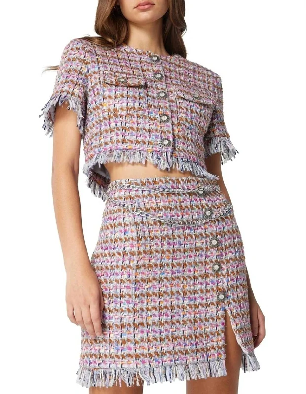 Versatile Women's Fashion Tweed Skirt In Pink