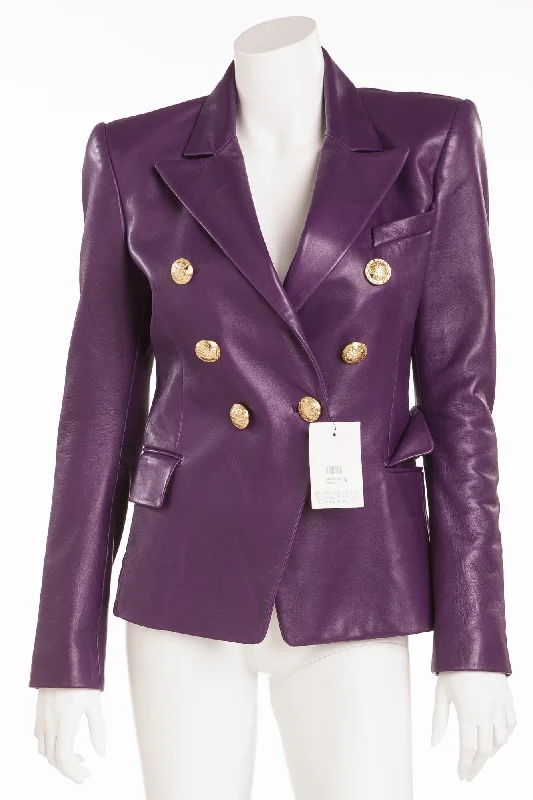 Plus Size Women's Fashion and Clothing Balmain - Purple Leather Blazer Gold Buttons NWT - FR 40