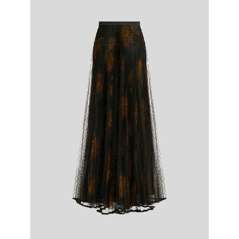 Women's Vintage-Inspired Clothing LONG PLEATED TULLE SKIRT WITH DAHLIAS