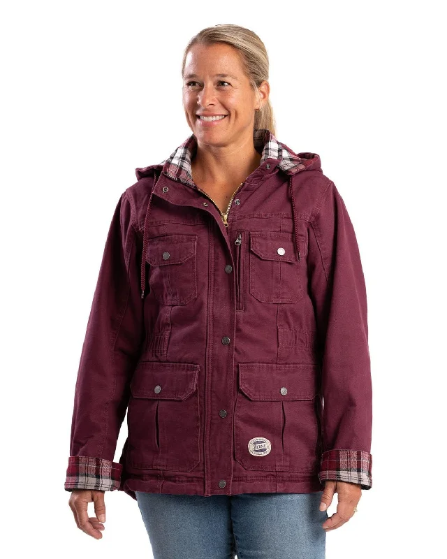 Women's Athletic Clothes Berne Apparel Womens Vintage Washed Duck Barn Maroon 100% Cotton Jacket