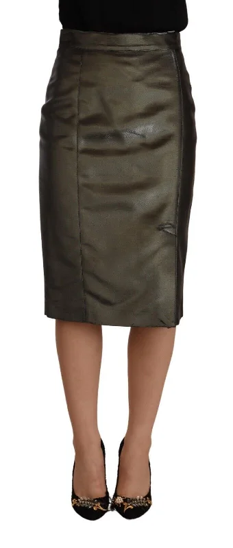 Women's Evening Attire GF Ferre Metallic  High Waist Pencil Midi Women's Skirt