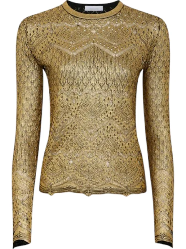 Women's Cozy Outfit For Lounging Pull Cardigan Lurex Top In Gold