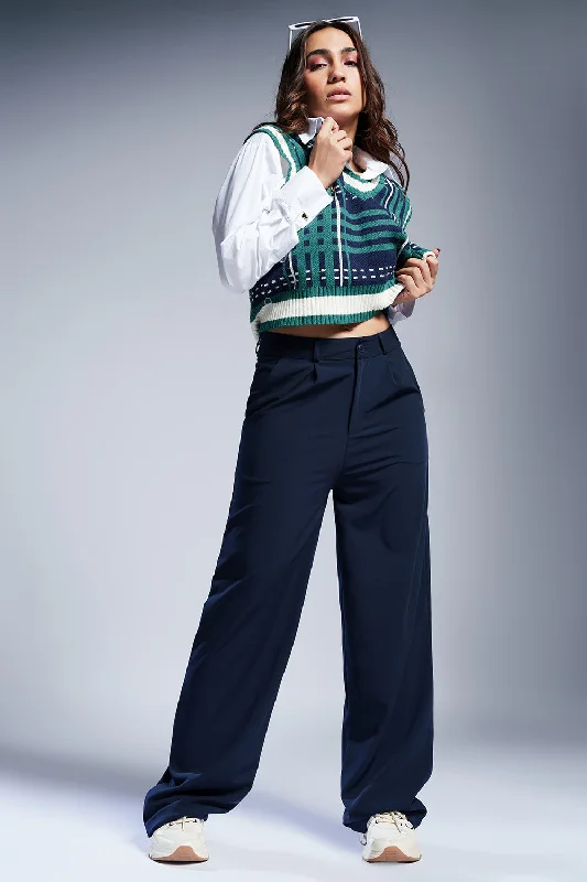 Women's Outdoor Attire Rich Navy Straight Fit Korean Pants