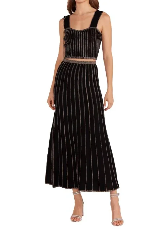 Women's Cozy Winter Attire Celia Lurex Stripe Midi Skirt In Black Combo