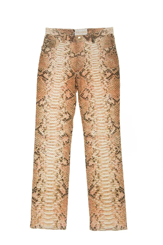 Women's Plus-Size Casual Outfit Roberto Cavalli - Vintage Pink Snake Skin Faux Jeans - XS