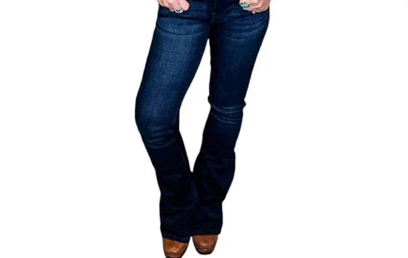 Women's Clothing With Trendy Designs Midrise Flare Jeans In Dark Stone Wash