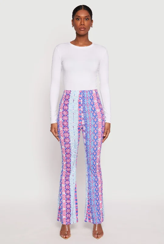 Modern Women's Attire Border Print High Waist Flared Pants