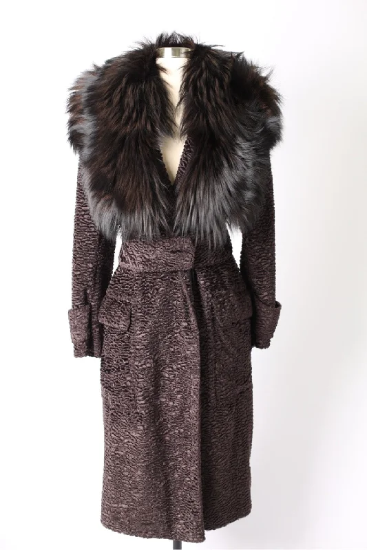 Women Fashion Iconic Fox Fur Belted Coat