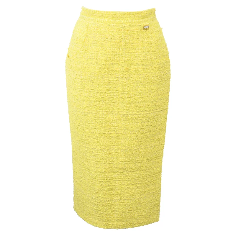 Comfortable Women's Clothing Chanel Tweed Pattern Skirt in Yellow Cotton