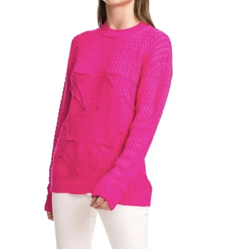 Women's Contemporary Apparel Cable Stars-Oversized Cable Sweater In Raspberry