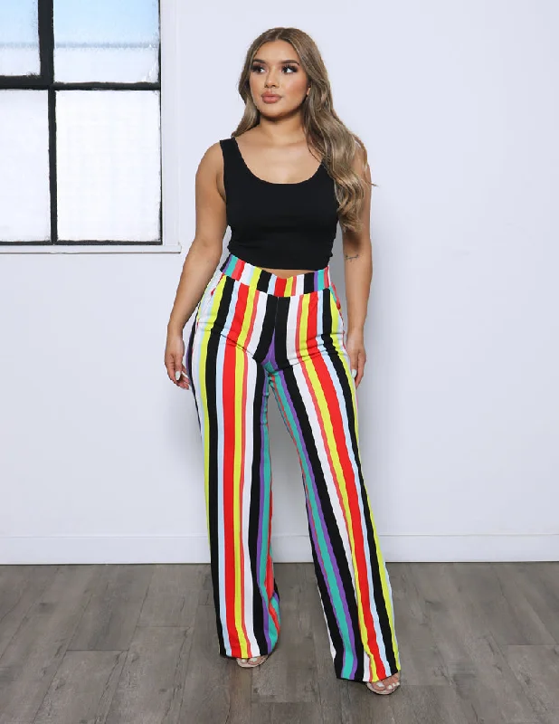 Women's Outdoor Activity Garments Wild Soul Multi-Color Striped High Rise Wide Leg Pants