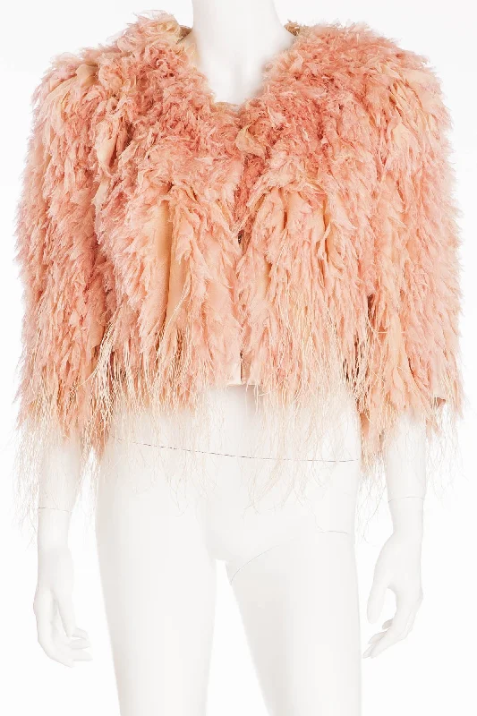 Latest Fashion for Women Roberto Cavalli - Pink 3/4 Sleeve Short Feather Jacket - IT 40