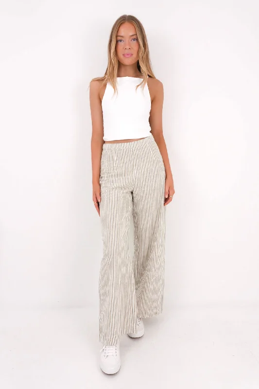 Women's Comfortable Lounge Garments Valley Stripe Wide Leg Pant Ivy