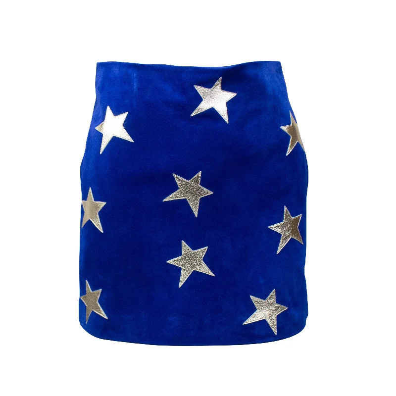 Affordable Luxury Women's Garments YSL-XBTM-0004/38 572138YC2XI4185 Blue Saint Laurent Star Suede Mini Skirt