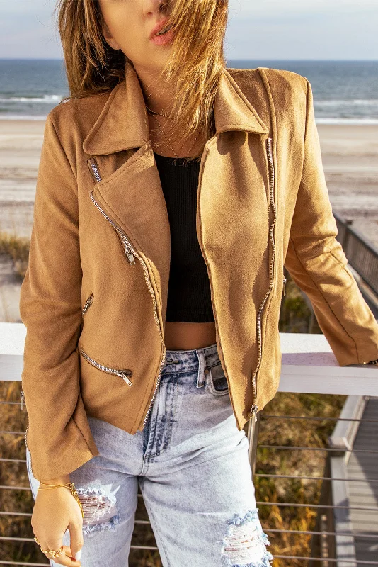 Online Clothing Boutiques Zip-Up Faux Suede Jacket