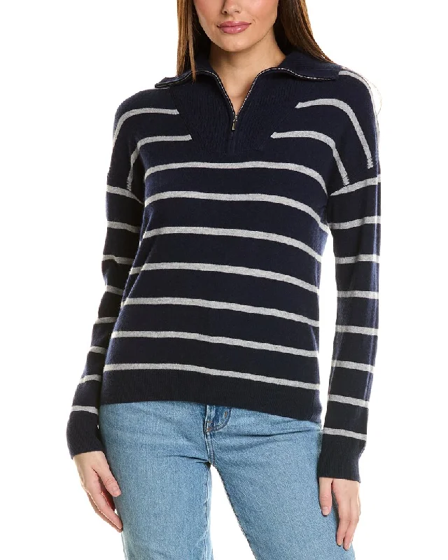 Affordable Women's Fashion Amicale Cashmere Striped 1/4-Zip Cashmere Pullover