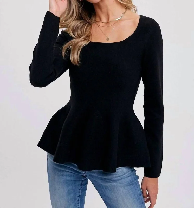 Women's Attire Square Neck Peplum Sweater In Black