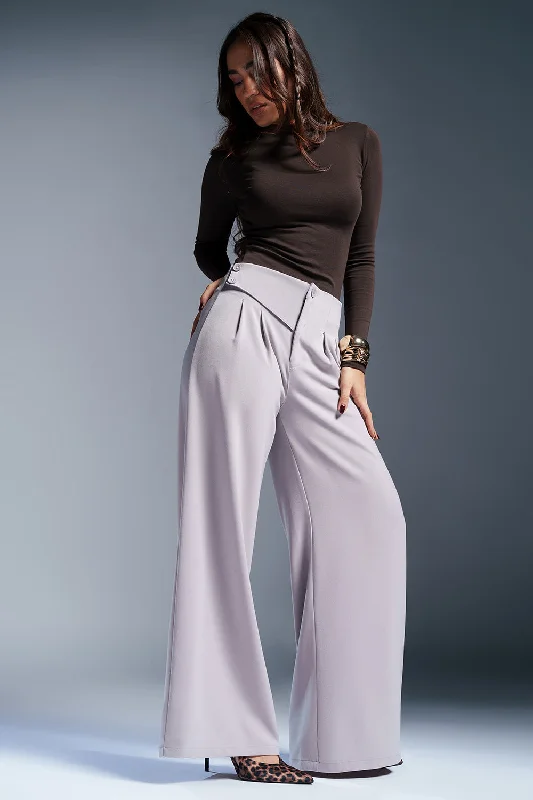 Women's Elegant Apparel Gentle Grey Stylised Waist Korean Pants